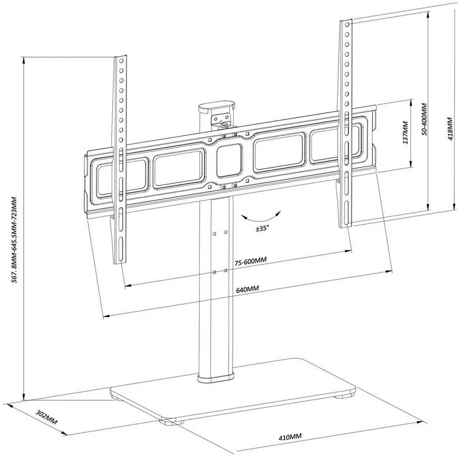 Laikiklis Maclean universalus TV stovas RTV spintelės stovui max 40kg max VESA 600x400 skirtas 32-75" televizoriui MC-386