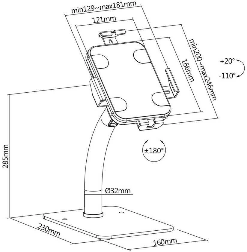 Maclean MC-468W Universalus Planšetės stovo laikiklis Rakinamas 7,9" - 11" Tvirtinamas ant stalo arba ant sienos Viešasis Ekrano kioskas Tvirtas apsaugos nuo vagystės
