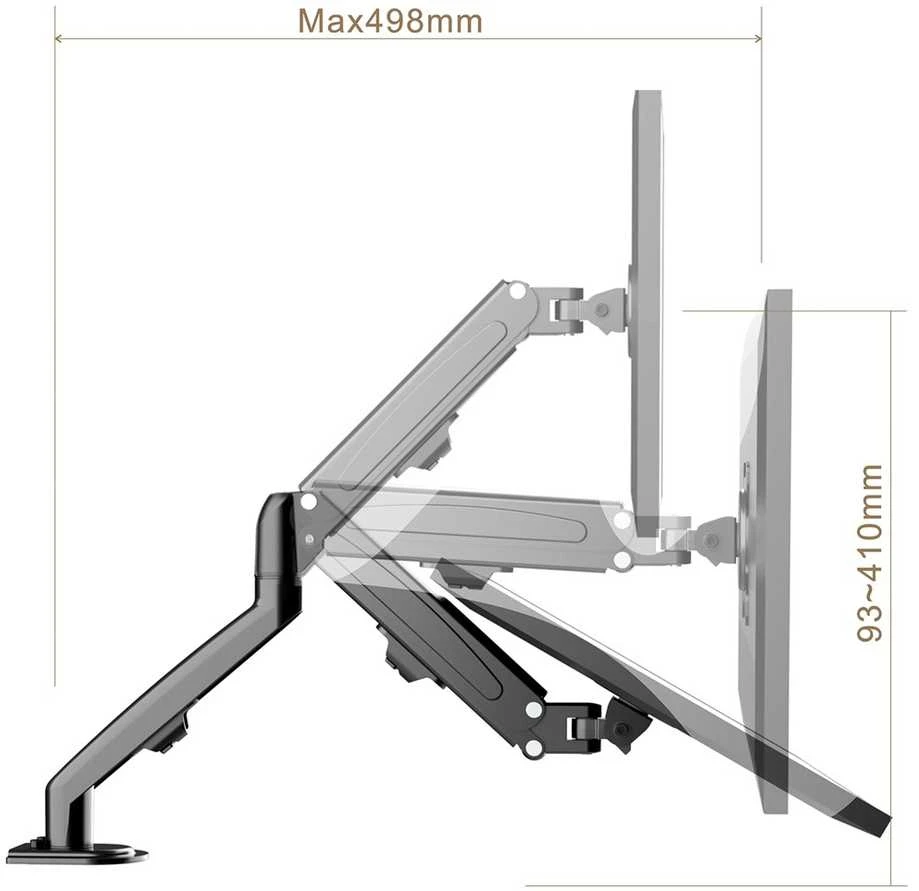Laikiklis Maclean MC-860N Monitorius Mount, with Gas Spring, 13"-27", 8kg, Juodas