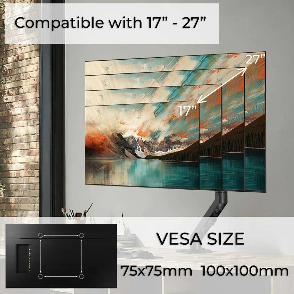 Maclean universalus monitoriaus stalo laikiklis, dujinė spyruoklė 17 "-35" 8kg, VESA 75x75,100x100, MC-906