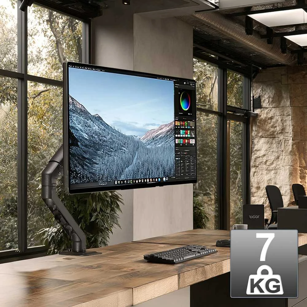 Maclean universalus monitoriaus stalo laikiklis, dujinė spyruoklė 17 "-35" 8kg, VESA 75x75,100x100, MC-906