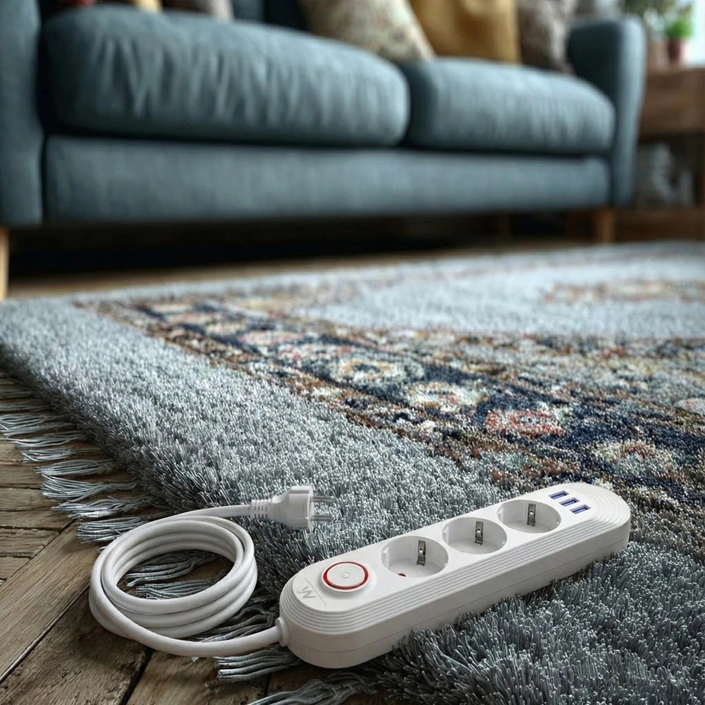 „Maclean“ maitinimo jungtis, 3 lizdų prailgintuvas + 3xUSB, 110-240V AC 50/60Hz, 2.1A max 2500W, 1.5m, baltas, MCE394 W