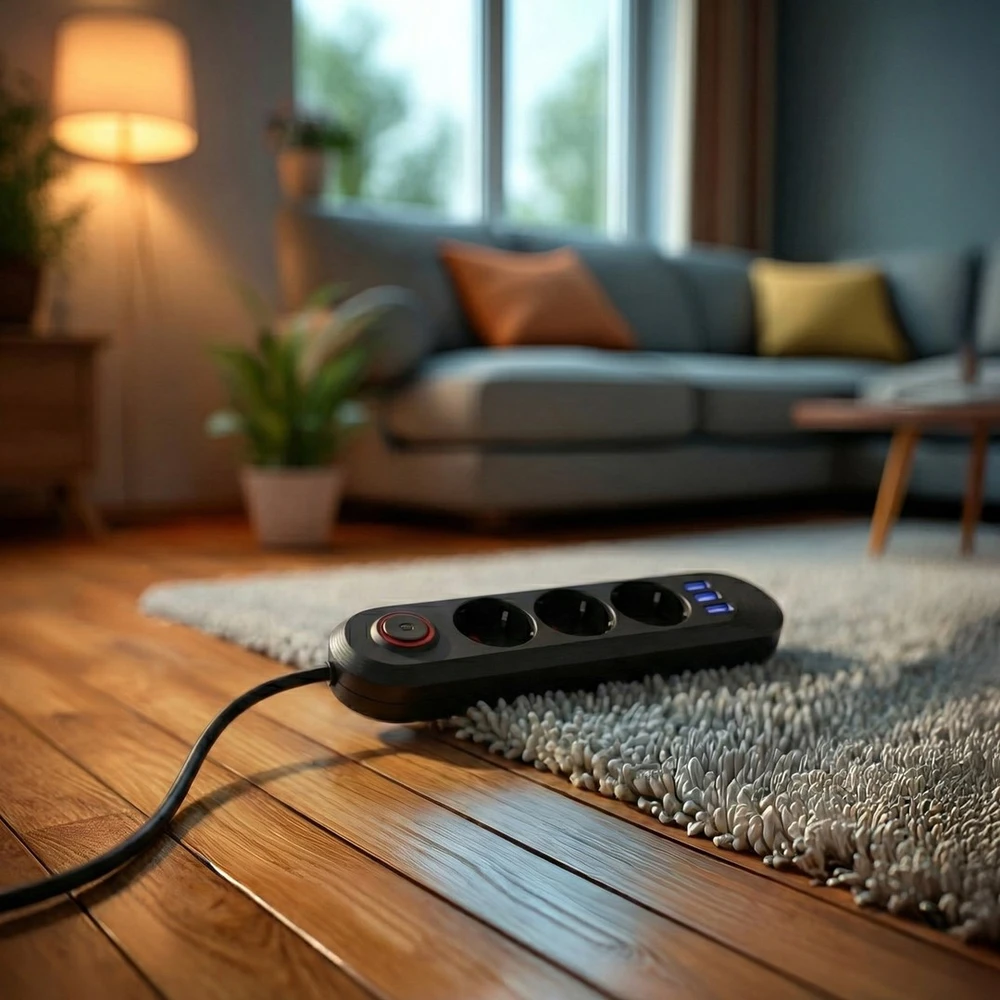 „Maclean“ maitinimo laidas, 3 lizdų prailginimo laidas + 3xUSB, 110-240V AC 50/60Hz, 2.1A max 2500W, 1.5m, juodas, MCE394 B