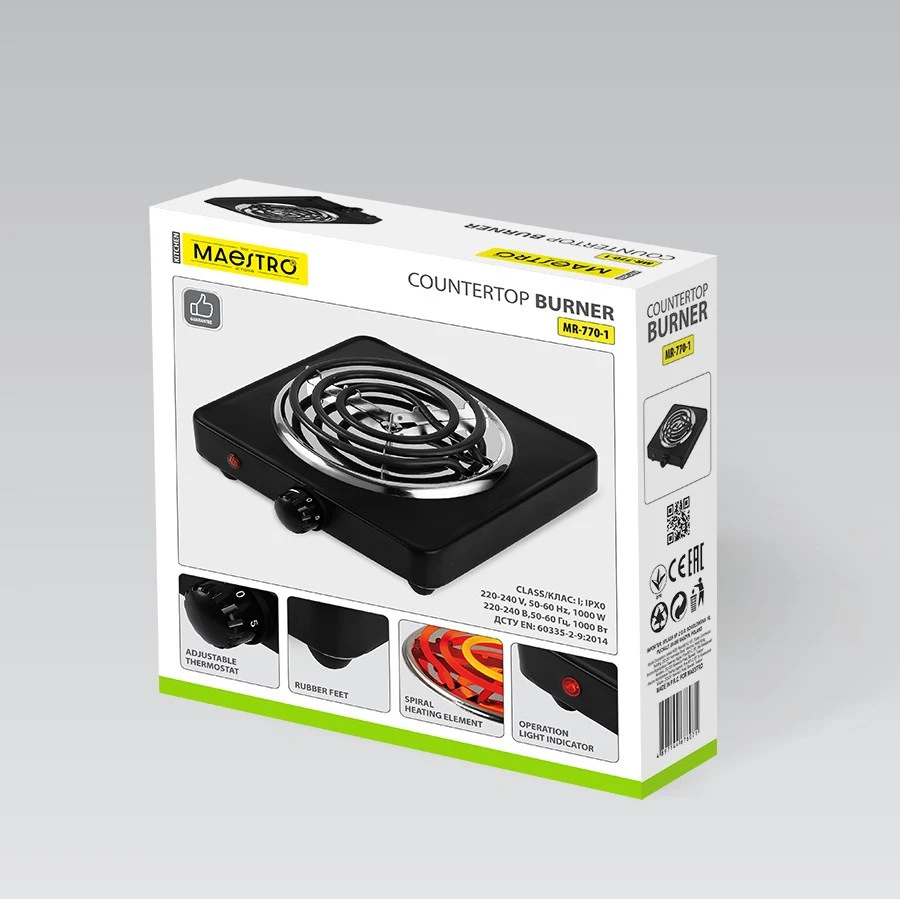 Maestro MR-770-1 hob 1000W Juodas Countertop 1 zone(s)