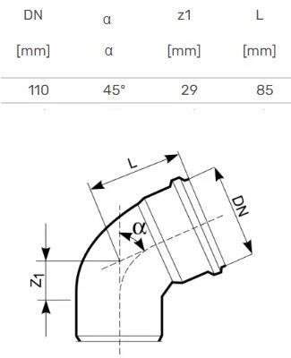 Lauko kanalizacijos alkūnė Magnaplast, Ø 110 mm, 45°