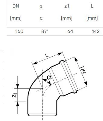 Lauko kanalizacijos alkūnė Magnaplast, Ø 160 mm, 87°