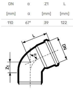 Magnaplast Vidaus kanalizacijos alkūnė HTplus, Ø 110 mm, 67°