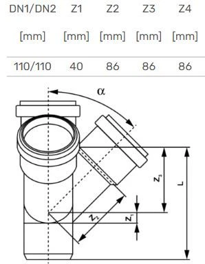 Magnaplast Vidaus kanalizacijos keturšakis HTplus, Ø110/110/110 mm,67°