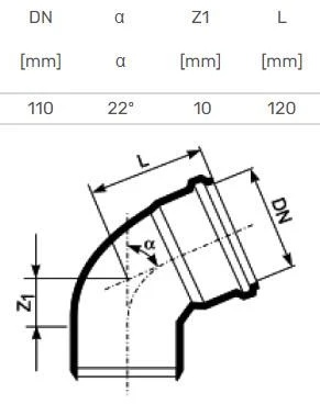 Magnaplast Vidaus kanalizacijos alkūnė HTplus, Ø 110 mm, 22°