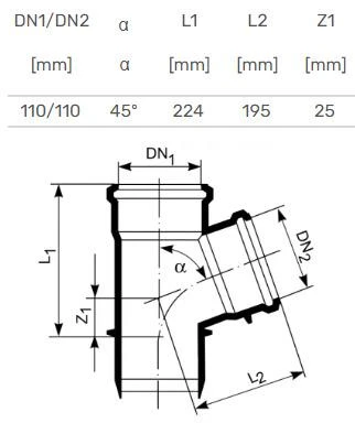 Magnaplast Vidaus kanalizacijos trišakis HTplus, Ø 110 / 110 mm, 45°