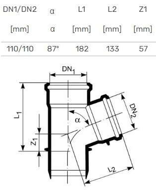 Magnaplast Vidaus kanalizacijos trišakis HTplus, Ø 110 / 110 mm, 87°