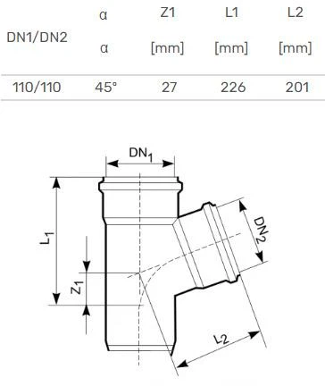 Lauko kanalizacijos trišakis Magnaplast, Ø 110 / 110 mm, 45°