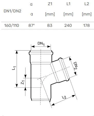 Lauko kanalizacijos trišakis Magnaplast, Ø 110 / 160 mm, 87°