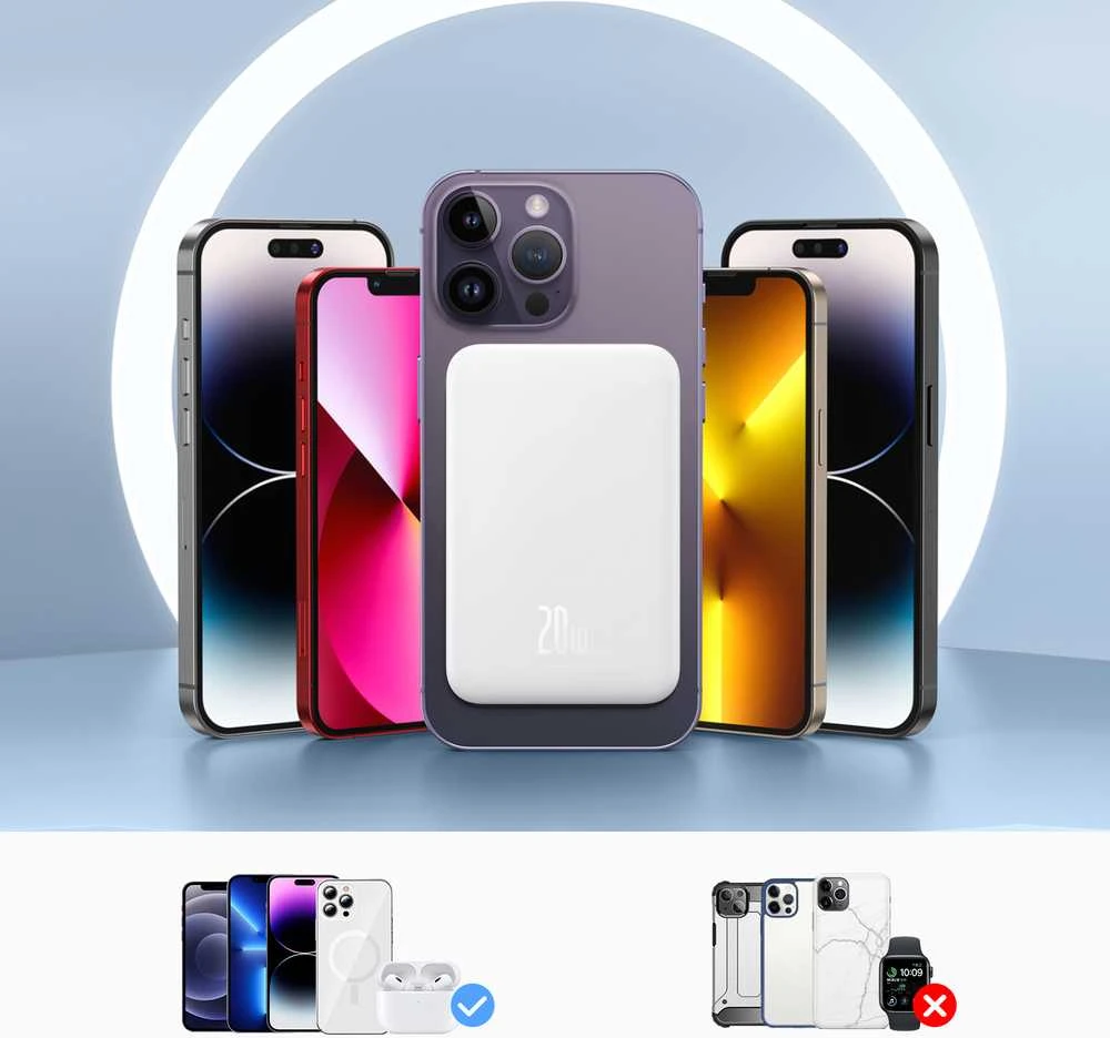 Magnetinis Mini Powerbank Baseus 5000mAh 20W (baltas)