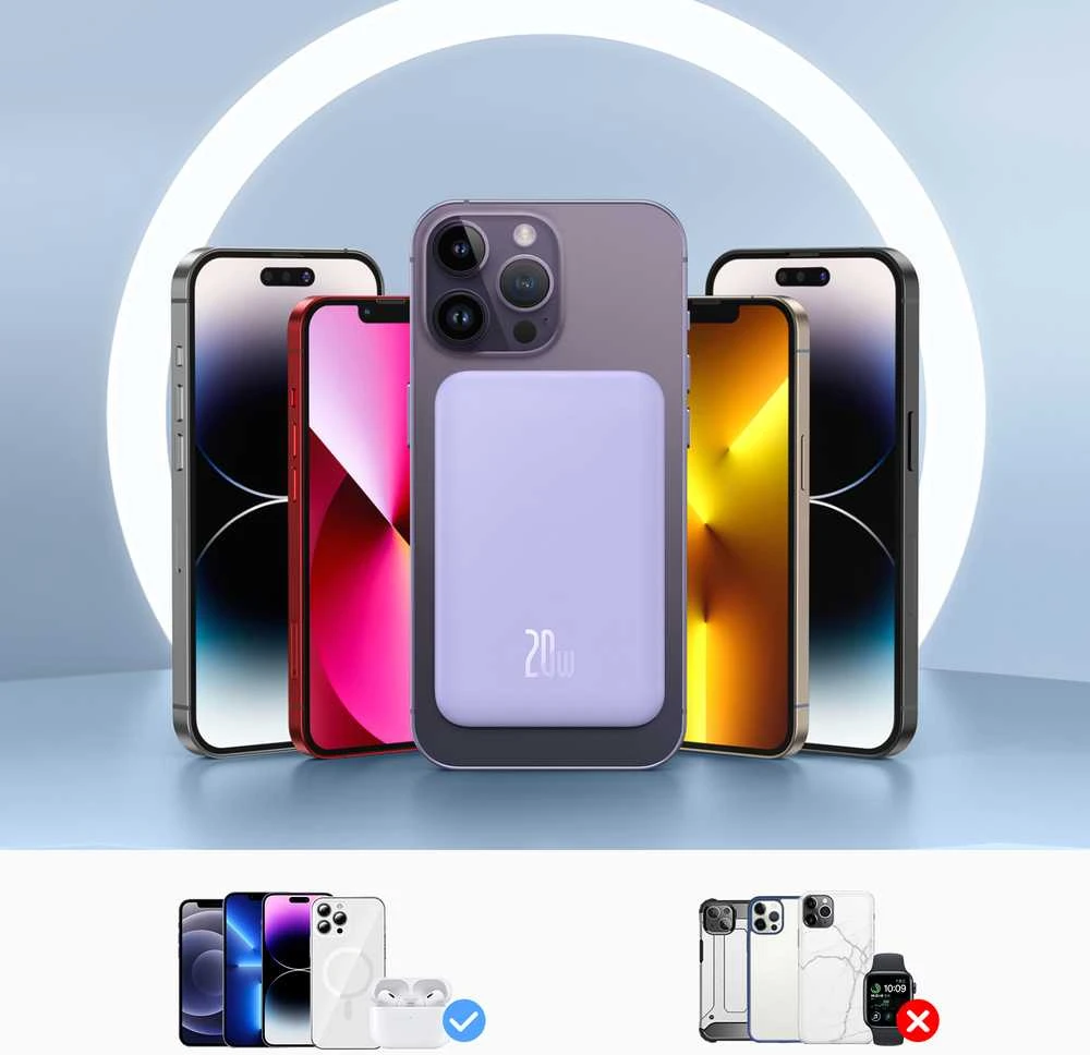 Magnetinis Mini Powerbank Baseus 5000mAh 20W (violetinė)