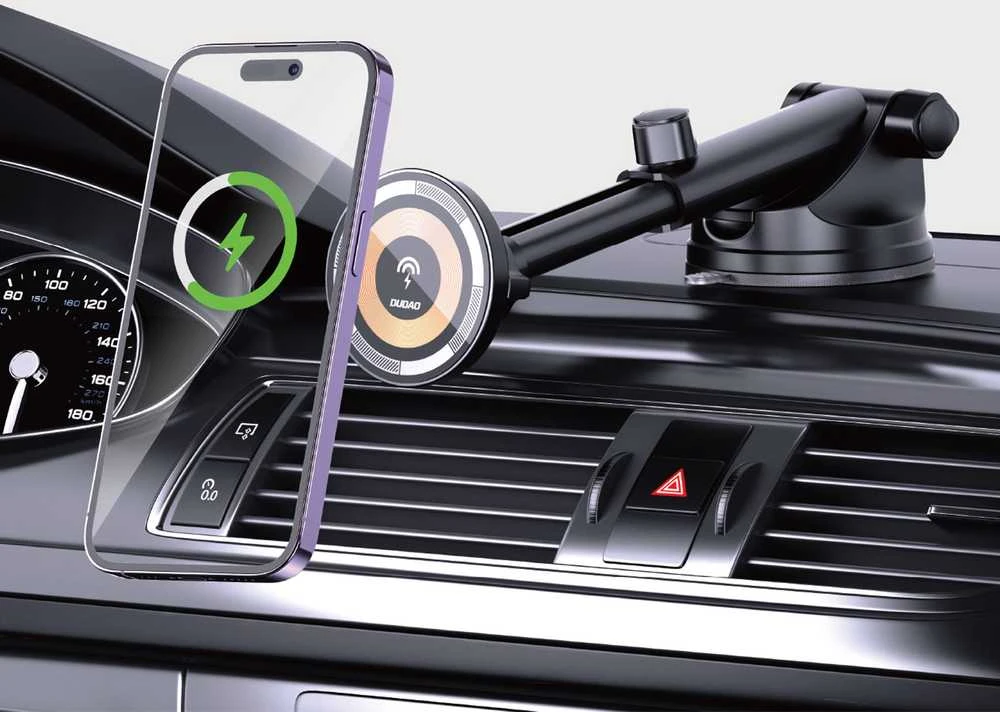 Magnetinis automobilinis laikiklis Dudao F12MAX+ su Qi indukciniu įkrovikliu, 15W (juodas)