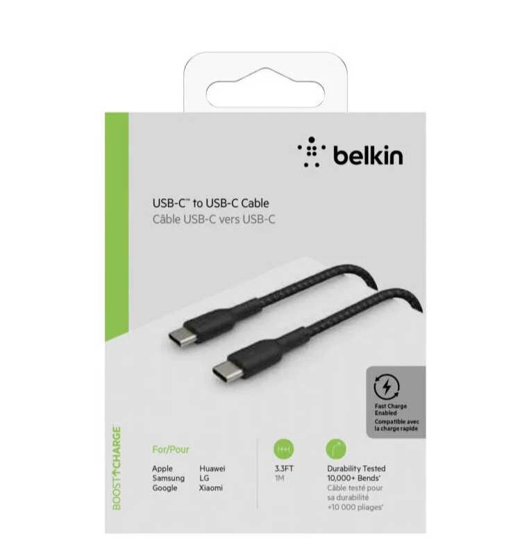 BELKIN BRAIDED USB-C TO USB-C CABLE,1M, Juodas
