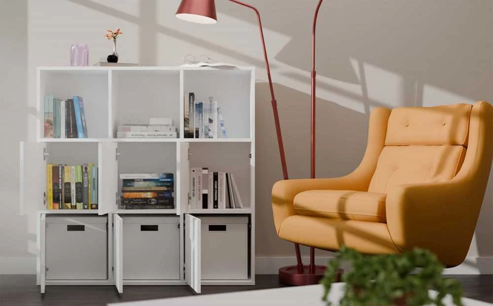 Top E Shop Topeshop MALAX lentynų blokas 3x3 A, baltas, su 3 durelėmis, skyreliais, 110x110 cm, užlenkiamos