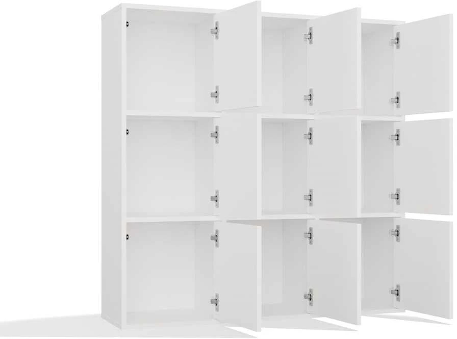 Top E Shop Topeshop MALAX lentynų blokas 3x3 A, baltas, su 3 durelėmis, skyreliais, 110x110 cm, užlenkiamos