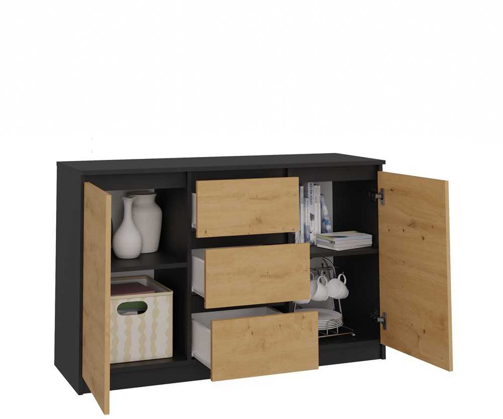 Top E Shop Baldų Komoda - 2D3S 120x30x75 Cm, Antracito/Artisano Spalvos