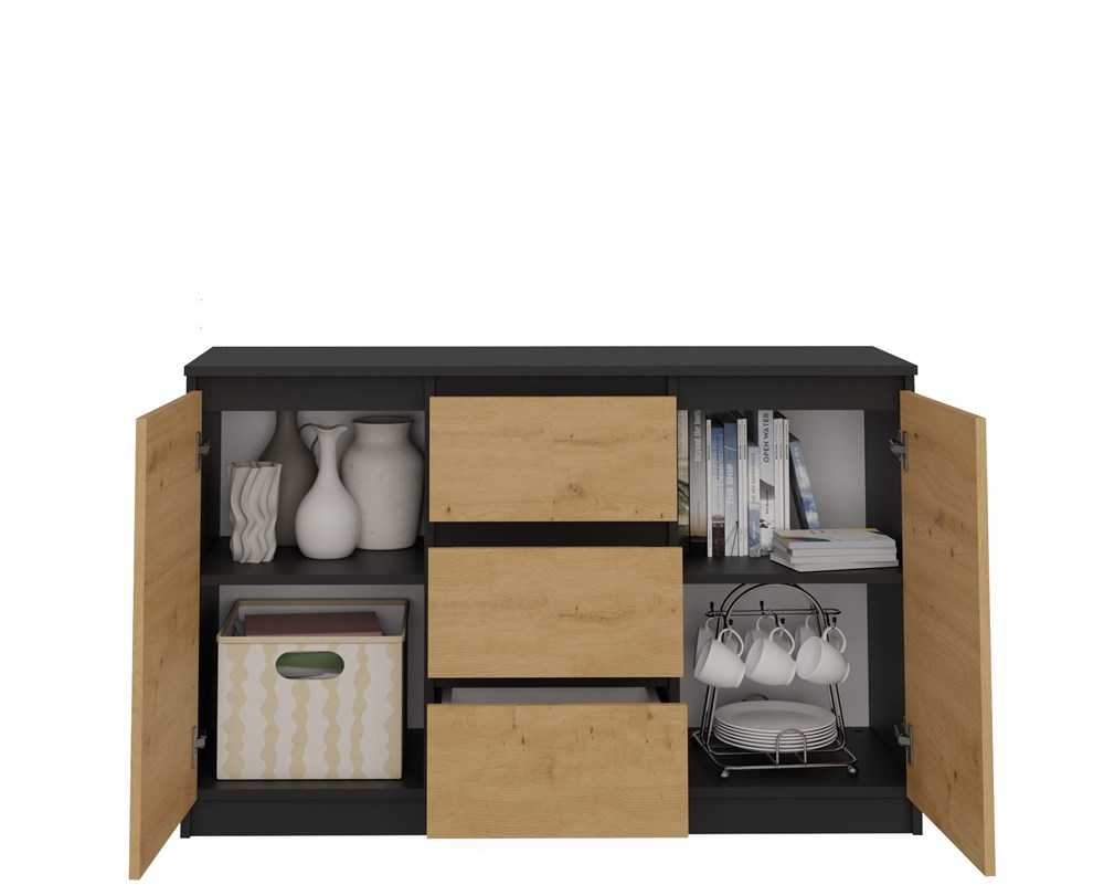 Top E Shop Baldų Komoda - 2D3S 120x30x75 Cm, Antracito/Artisano Spalvos