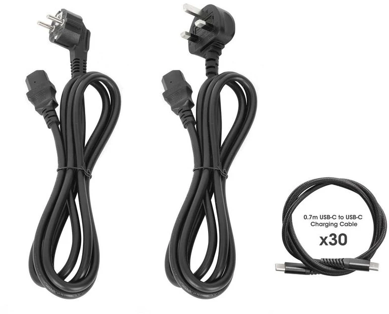 Manhattan Nešiojamas kompiuteris Įkrovimo spintelė su vežimėliu per USB-C, 65 W, 16 colių, 30 lizdų, tinka nešiojamiesiems kompiuteriams su USB-C jungtimi (iki 16 colių), iPad, MacBook, Chromebook ir kitiems įrenginiams su USB-C jungtimi, lizdai 395 x 32,5 x 290 mm, pridedami USB-C įkrovimo laidai, spintelė, JK ir ES.
