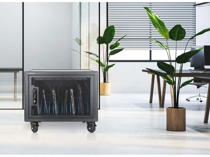 Manhattan Nešiojamas kompiuteris Charging Cabinet Desktop (or trolley) via USB-C 65W 16" 12-bay, Suitable for USB-C laptops (to 16"), iPads, MacBooks, Chromebooks, other USB-C devices, Bays 395x32.5x290mm, USB-C charging cables included,Cart, UK & EU