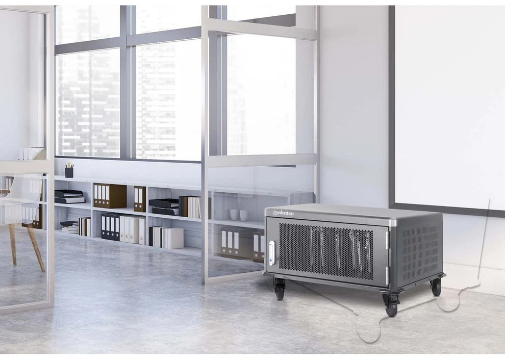 Manhattan Nešiojamas kompiuteris Charging Cabinet Desktop via AC Adapteris (EU) 20-bay, Install device's AC Adapteris (power cables) into unit, Suitable for ALL laptops (to 16"), iPads, MacBooks, Chromebooks, other portable devices, Bays 380x30x280mm, Cart, Lockable