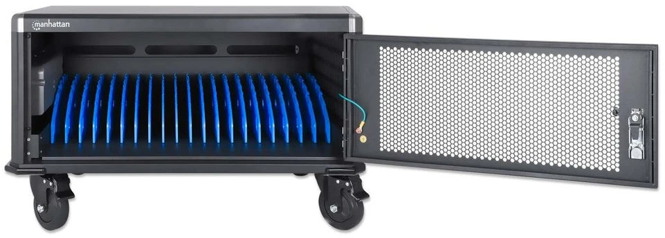 Manhattan Nešiojamas kompiuteris Charging Cabinet Desktop via AC Adapteris (EU) 20-bay, Install device's AC Adapteris (power cables) into unit, Suitable for ALL laptops (to 16"), iPads, MacBooks, Chromebooks, other portable devices, Bays 380x30x280mm, Cart, Lockable