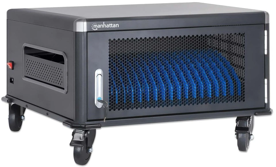 Manhattan Nešiojamas kompiuteris Charging Cabinet Desktop via AC Adapteris (EU) 20-bay, Install device's AC Adapteris (power cables) into unit, Suitable for ALL laptops (to 16"), iPads, MacBooks, Chromebooks, other portable devices, Bays 380x30x280mm, Cart, Lockable