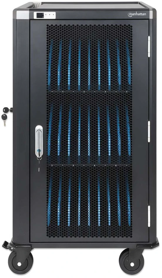 Manhattan Nešiojamas kompiuteris Charging Cart/Trolley via AC Adapteris (EU) 30-bay, Install device's AC Adapteris (power cables) into unit, Suitable for ALL laptops (to 16"), iPads, MacBooks, Chromebooks, other portable devices, Bays 380x30x280mm, Cabinet, Lockable