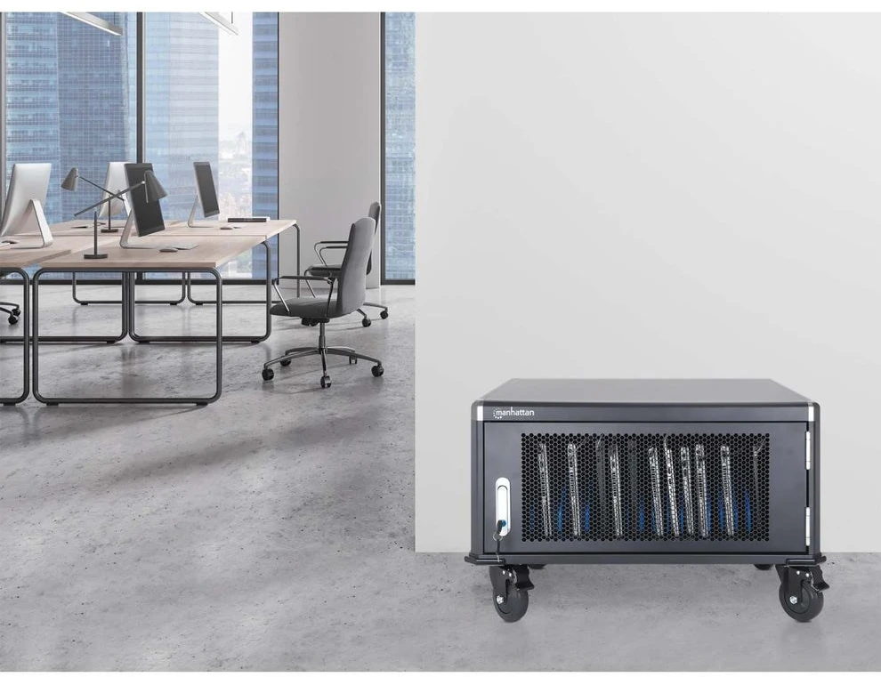 Manhattan Nešiojamas kompiuteris Charging Cabinet Desktop via AC Adapteris (EU) 20-bay, Install device's AC Adapteris (power cables) into unit, Suitable for ALL laptops (to 16"), iPads, MacBooks, Chromebooks, other portable devices, Bays 380x30x280mm, Cart, Lockable