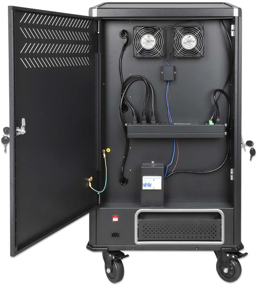Manhattan Nešiojamas kompiuteris Charging Cart/Trolley via AC Adapteris (EU) 30-bay, Install device's AC Adapteris (power cables) into unit, Suitable for ALL laptops (to 16"), iPads, MacBooks, Chromebooks, other portable devices, Bays 380x30x280mm, Cabinet, Lockable