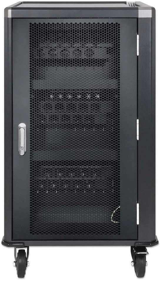 Manhattan Nešiojamas kompiuteris Charging Cart/Trolley via AC Adapteris (EU) 30-bay, Install device's AC Adapteris (power cables) into unit, Suitable for ALL laptops (to 16"), iPads, MacBooks, Chromebooks, other portable devices, Bays 380x30x280mm, Cabinet, Lockable