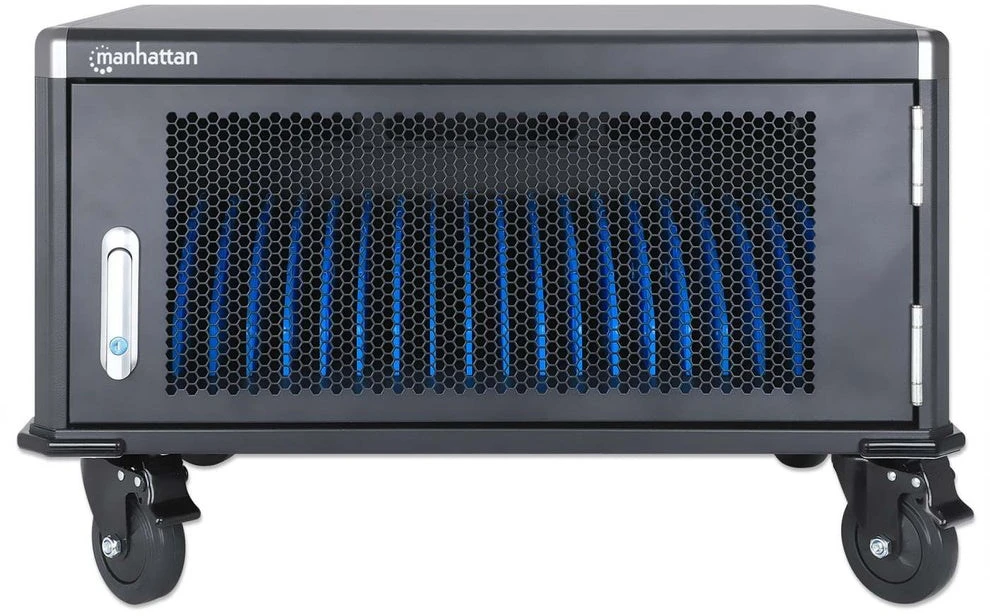 Manhattan Nešiojamas kompiuteris Charging Cabinet Desktop via AC Adapteris (EU) 20-bay, Install device's AC Adapteris (power cables) into unit, Suitable for ALL laptops (to 16"), iPads, MacBooks, Chromebooks, other portable devices, Bays 380x30x280mm, Cart, Lockable