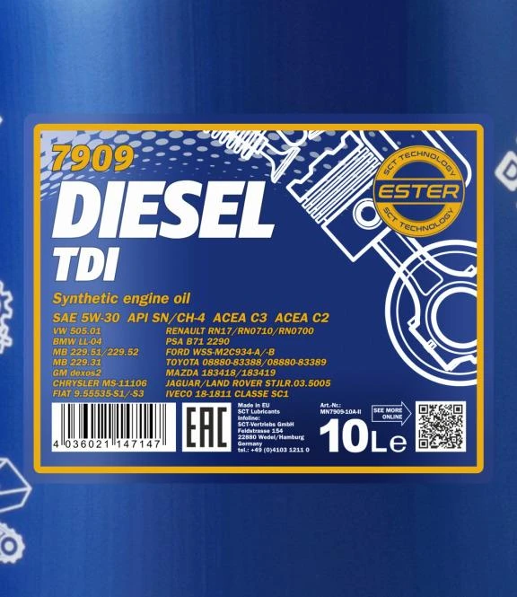Automobilio variklio tepalas Mannol Diesel TDI, 5W-30, 10 l