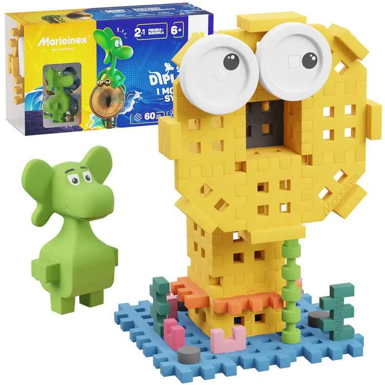 Marioinex Diplodocus ir Sea Mermaid kaladėlės 60 vnt Mini vaflių figūrėlė ZA5500
