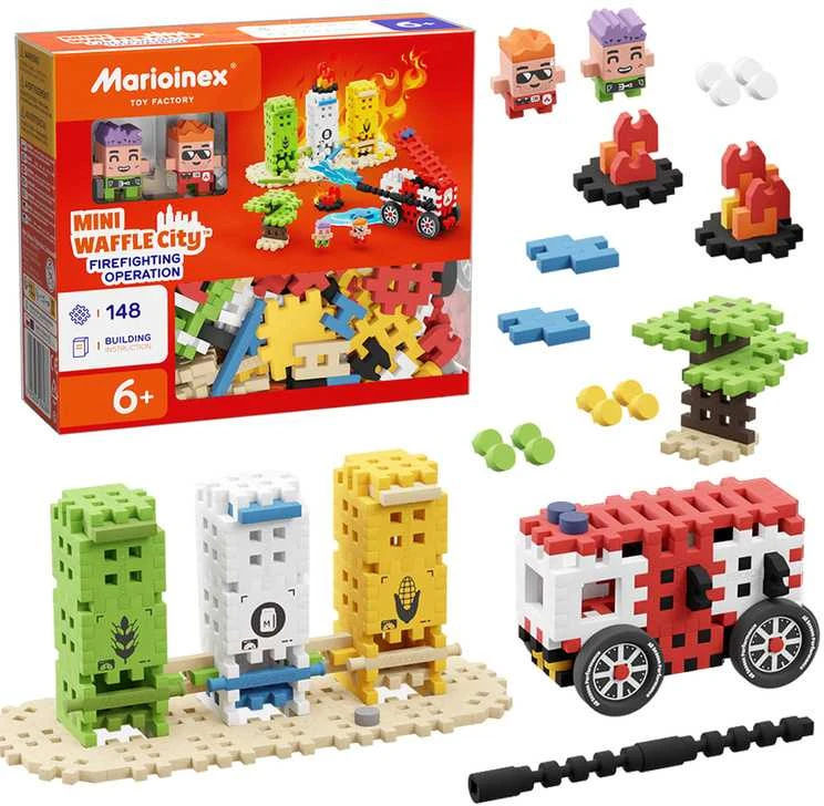Marioinex Mini Waffle City statybiniai kaladėlės Ugniagesio veiksmas, 148 detalės