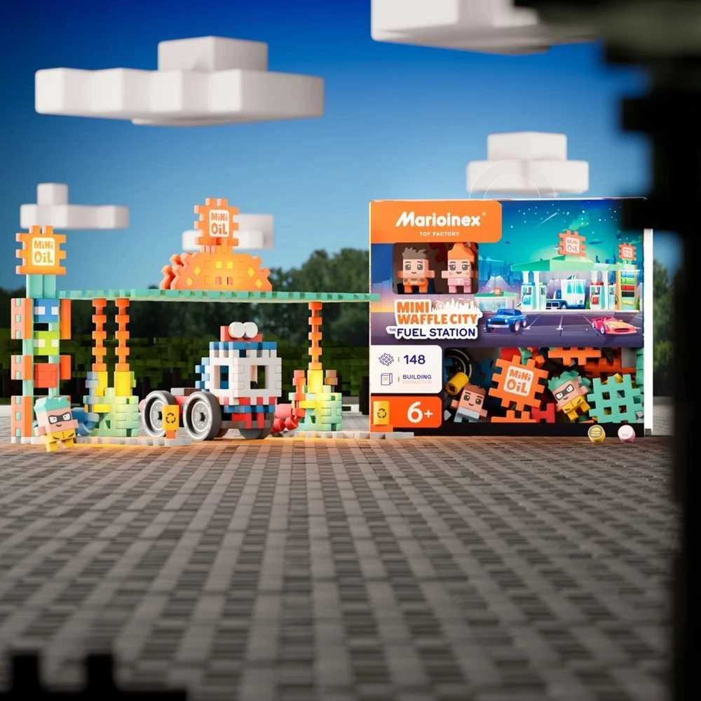 MARIOINEX Mini Waffle City statybiniai kaladėlės degalinė, 148 detalės