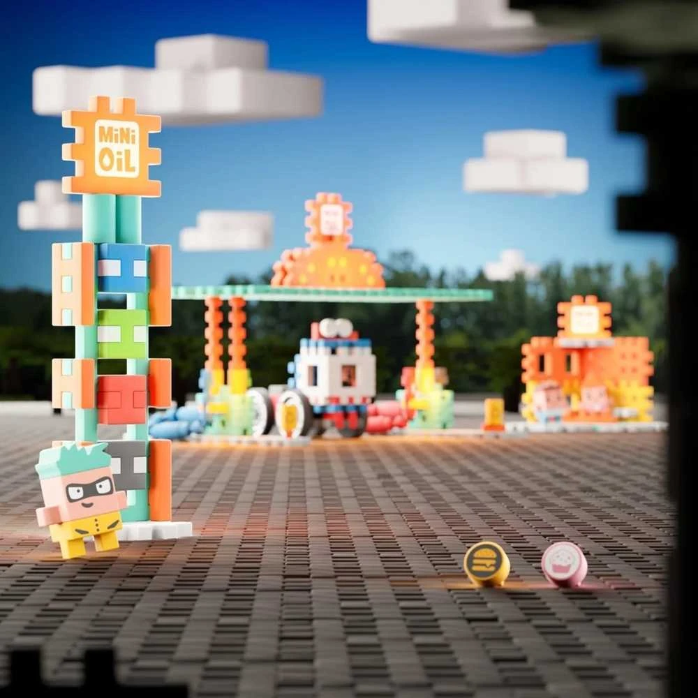 MARIOINEX Mini Waffle City statybiniai kaladėlės degalinė, 148 detalės