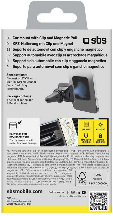 Magnetinis išmaniojo telefono laikiklis SBS TESUPMAGLCLIP - juodas
