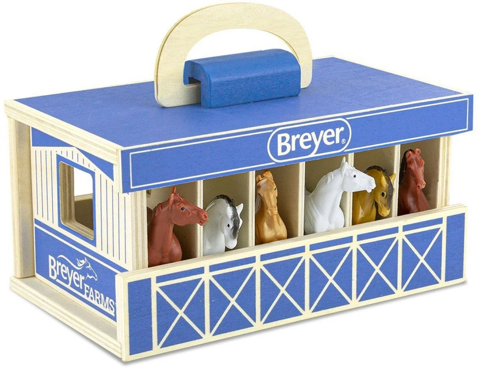 Marka Niezdefiniowana - Wooden stable + 6 horse figures FARMA Breyer Horses ZA6720