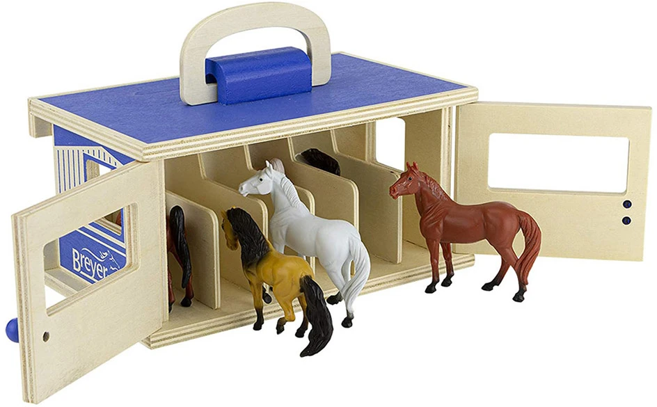 Marka Niezdefiniowana - Wooden stable + 6 horse figures FARMA Breyer Horses ZA6720