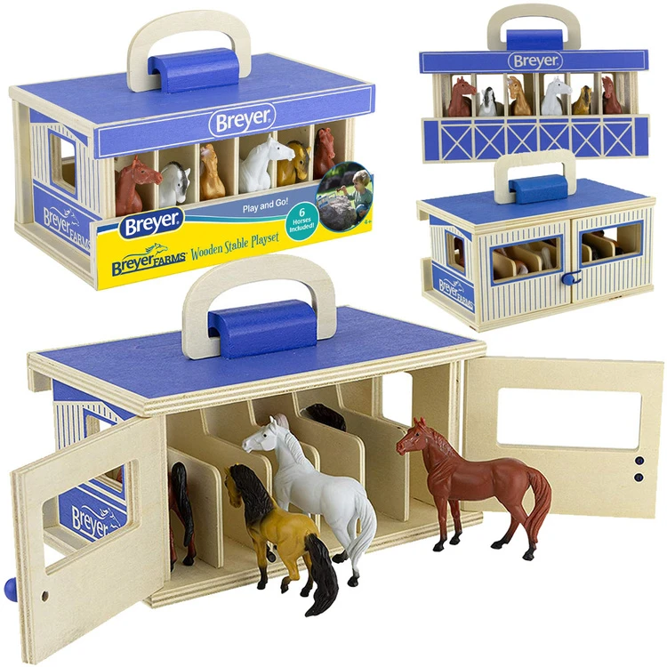 Marka Niezdefiniowana - Wooden stable + 6 horse figures FARMA Breyer Horses ZA6720