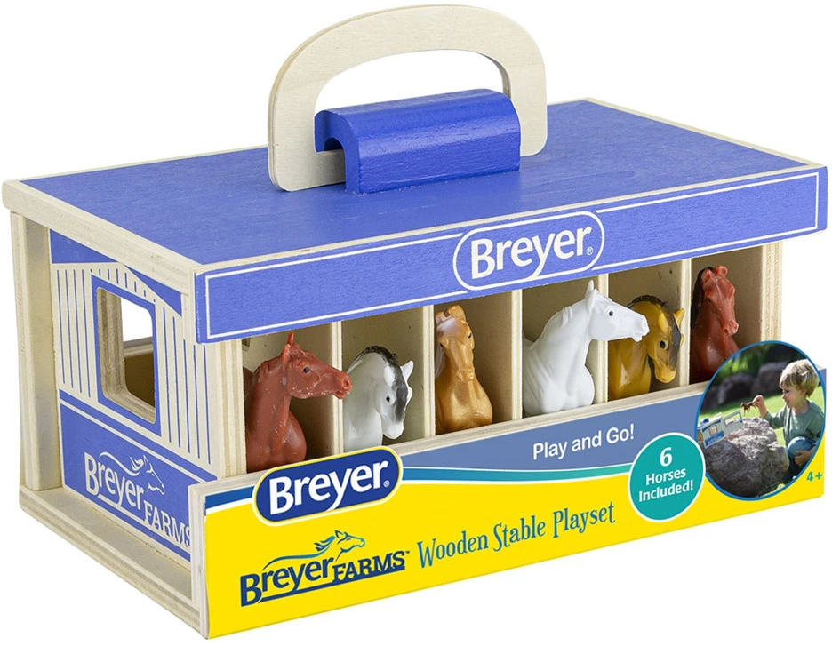 Marka Niezdefiniowana - Wooden stable + 6 horse figures FARMA Breyer Horses ZA6720