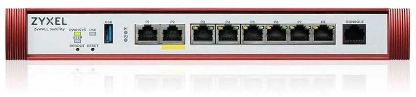 Maršrutizatorius ZYXEL USG FLEX 100 HP, 7 GIGABIT USER-DEFINABLE PORTS, 1*1G POE+, 1*USB WITH 1 YR GOLD SECURITY PACK