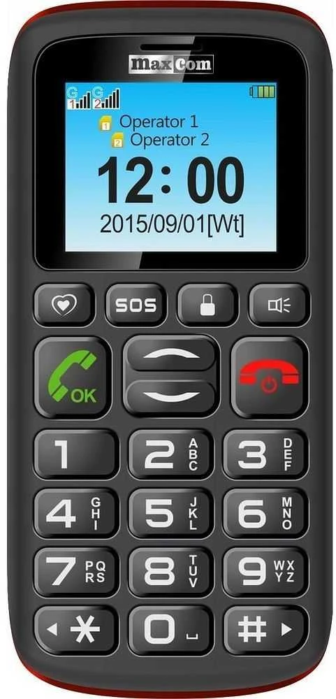 Mobilusis telefonas GSM MAXCOM MM 428 L juodos spalvos-raudonos spalvos