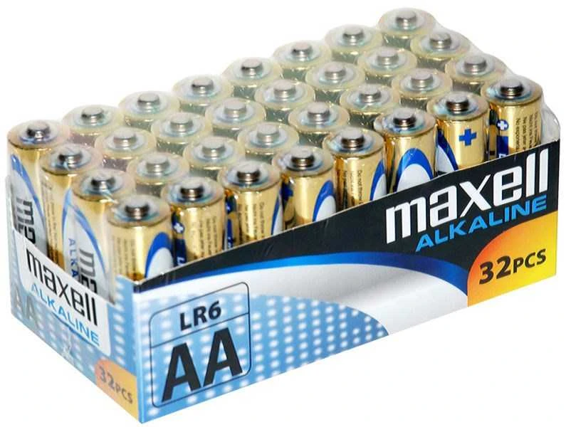 MAXELL šarminės LR6 AA folijos baterijos, 32 vnt. dėžutėje (8 pakuotės po 4 vnt.)