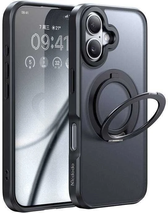 McDodo PC-4930 MagSafe dėklas iPhone 16 su stovu (juodas)