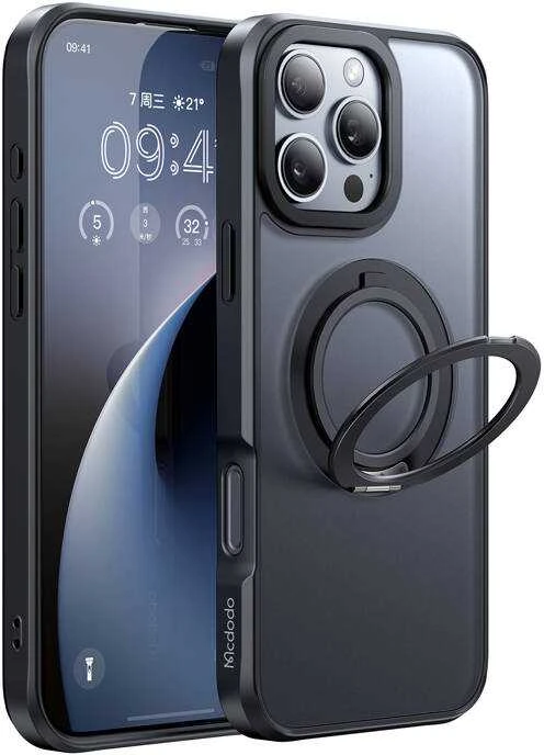 McDodo PC-4933 MagSafe dėklas skirtas iPhone 16 Pro Max su stovu (juodas)